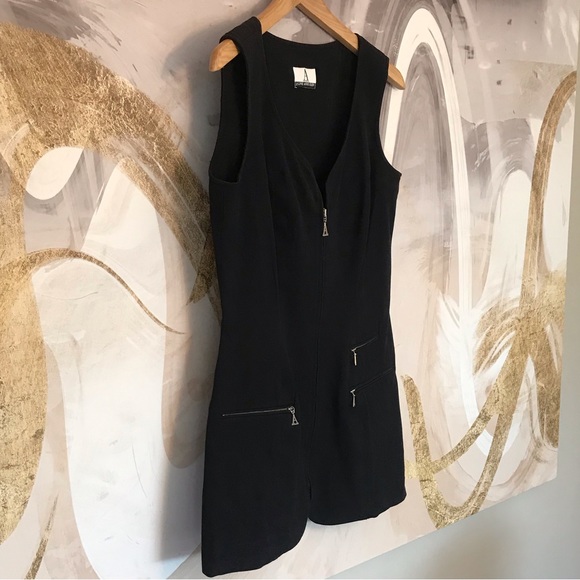 ANNE KLEIN | Vintage Black Sleeveless Top w/ Front Zipper & 3 Zipped Pockets - Picture 5 of 16